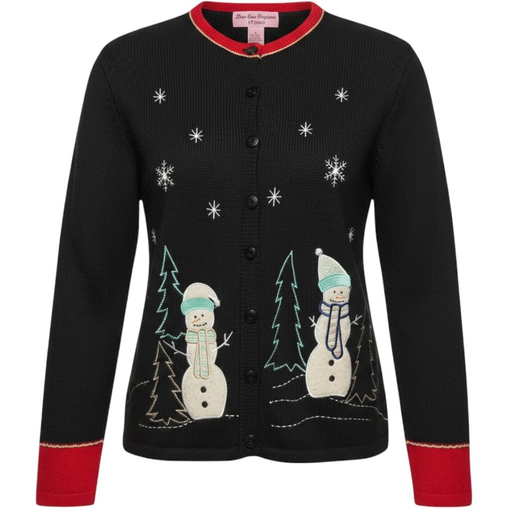 Star Blue Originals Studio Snowman Christmas Cardigan Womens L granny  vintage